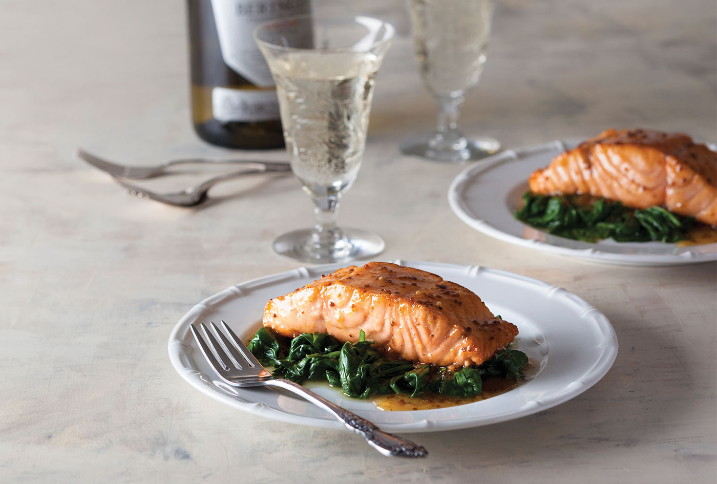 Salmon with Maple Compound Butter and Spinach